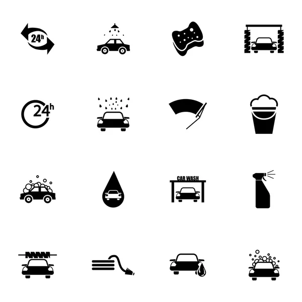 Vektor svart biltvätt ikoner set — Stock vektor