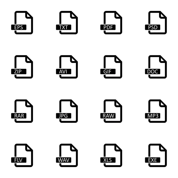 Conjunto de iconos de formato de archivo negro vector — Archivo Imágenes Vectoriales