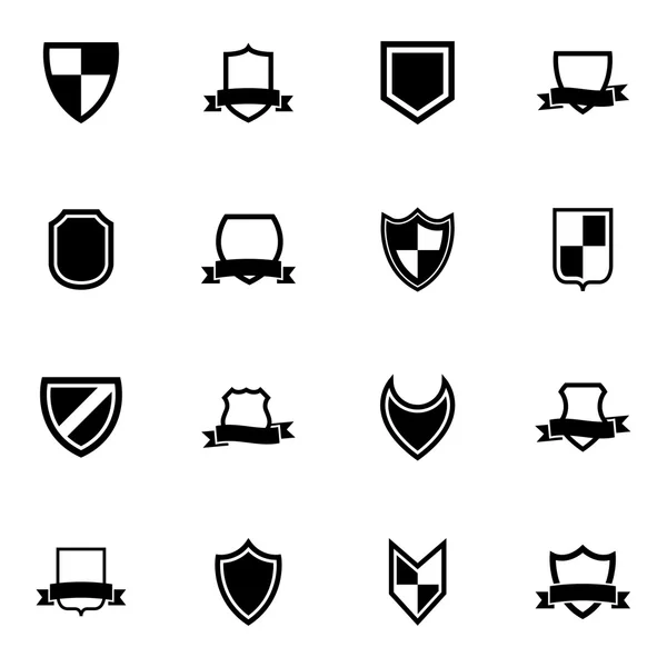 Vector black icon shield icons set — Stock Vector