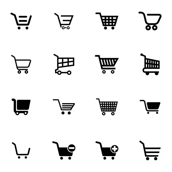 Conjunto de ícones de carrinho de compras preto vetorial — Vetor de Stock