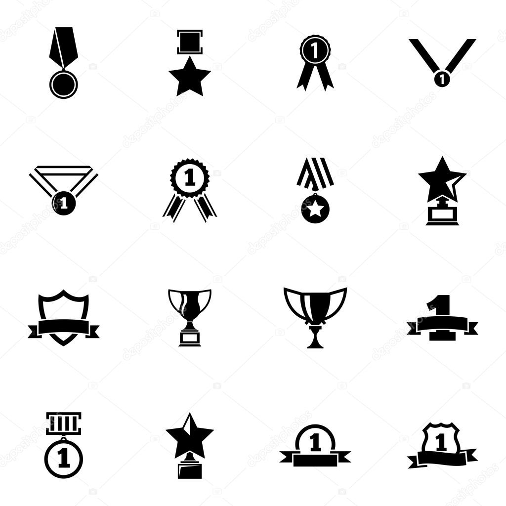 Vector black  trophy and  awards  icons set