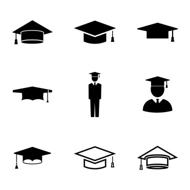 siyah vektör akademik cap Icons set