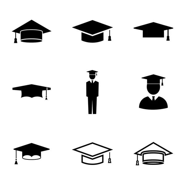 Vector black academic cap icons set — Stock Vector