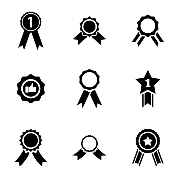 Vector zwarte award medaille icons set — Stockvector