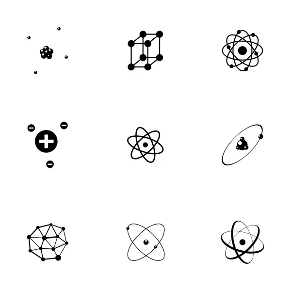 Set icone atomo nero vettoriale — Vettoriale Stock
