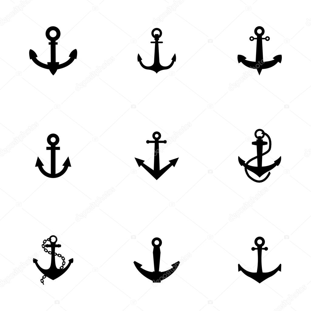 Vector black anchor icons set