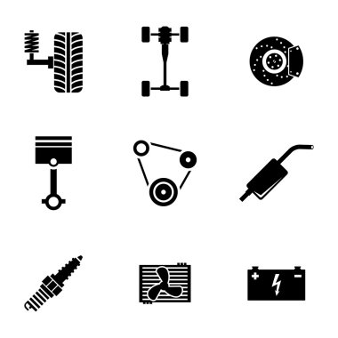 Vektör Siyah araba parçaları Icons set