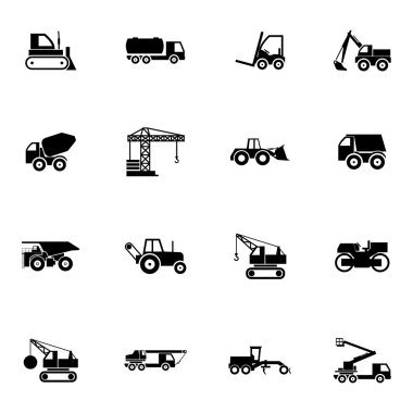siyah vektör inşaat nakliye Icons set