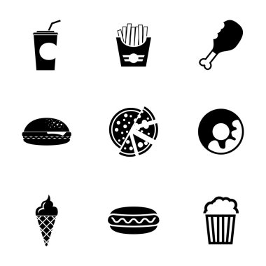 siyah vektör fast food Icons set