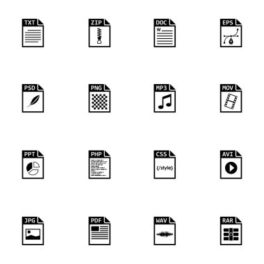 Vektör siyah dosya türü Icons set