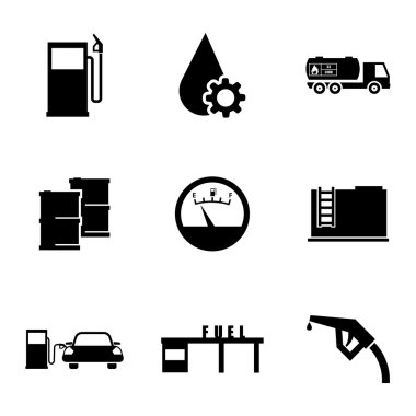 siyah vektör benzin istasyonu Icons set