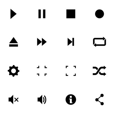 Vektör siyah medya oynatıcı Icons set