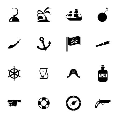 Vector black pirates icons set clipart