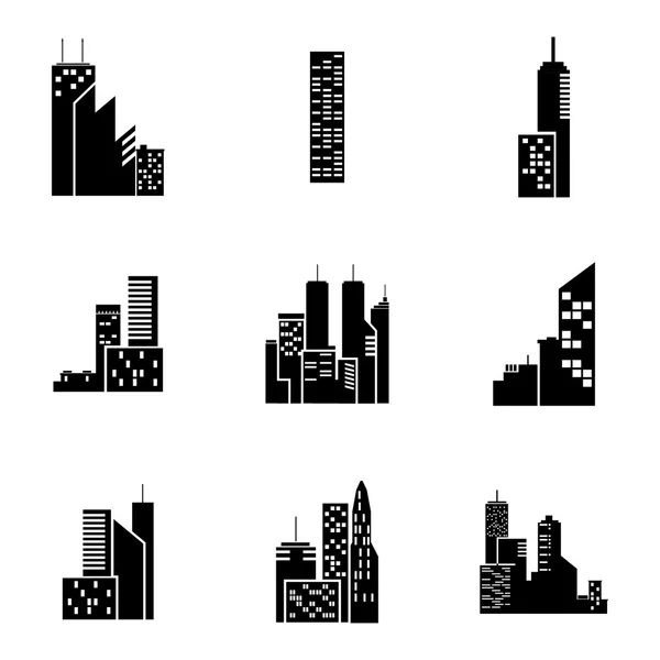 Vektor schwarze Gebäude Symbole gesetzt — Stockvektor