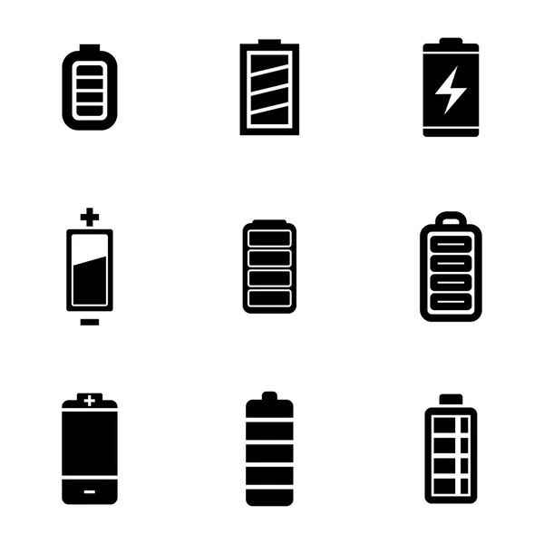 Conjunto de iconos de batería Vector negro — Archivo Imágenes Vectoriales