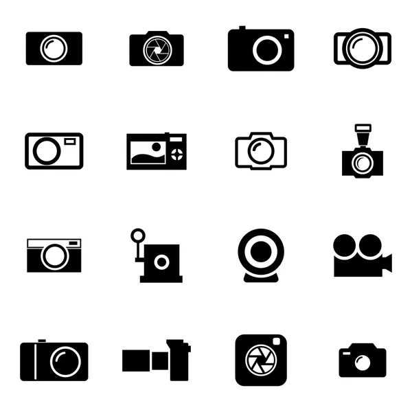 Conjunto de iconos de cámara negra vectorial — Vector de stock