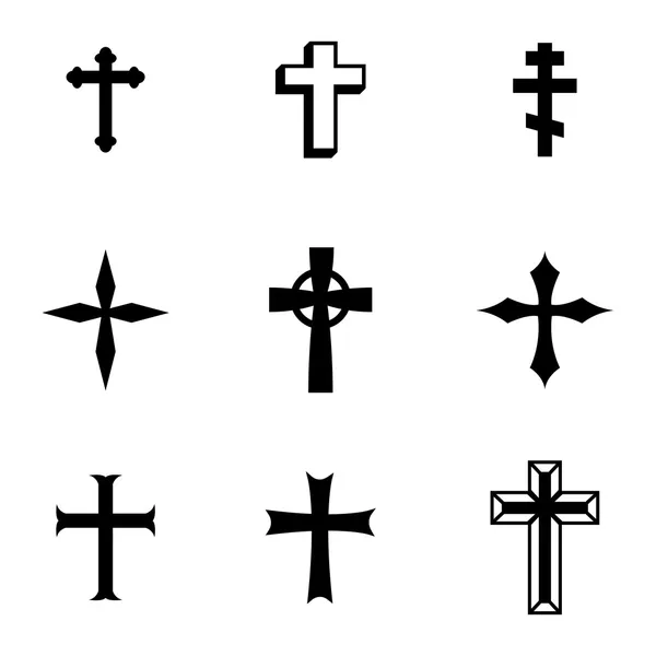 Vector black christia crosses icons set — Stock Vector