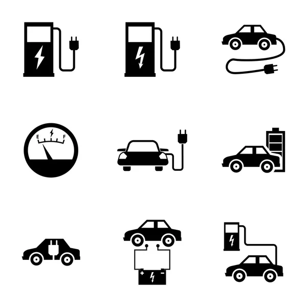 Ensemble d'icônes de voiture électrique noire vectorielle — Image vectorielle