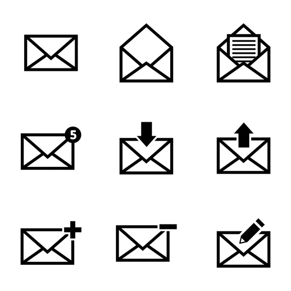 Conjunto de ícones de e-mail preto vetorial —  Vetores de Stock