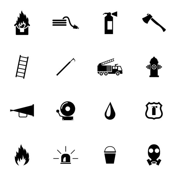 Set di icone dei vigili del fuoco neri vettoriali — Vettoriale Stock