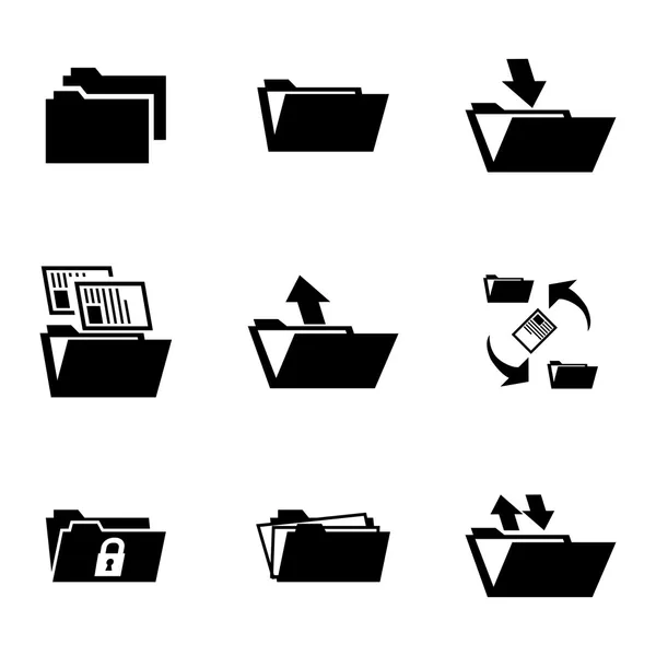 Vector black folder icons set — Stock Vector