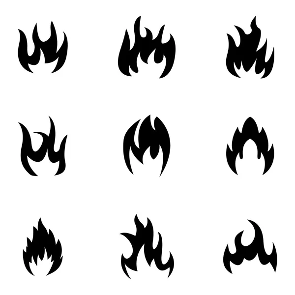 Vector black fire icons set — Stock Vector