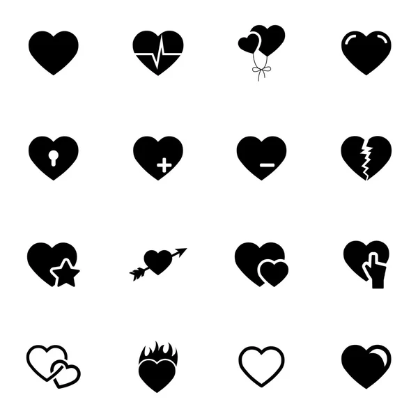 Vector black hearts icons set — Stock Vector