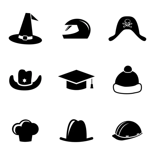 Vector black helmet and hat icons set — Stock Vector