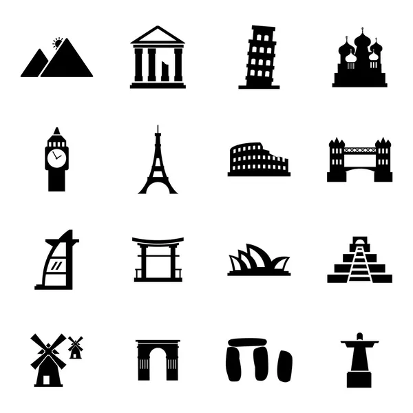 Vector black landmark icons set — Stock Vector