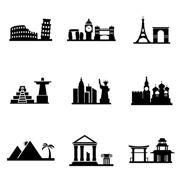 Vector zwarte bezienswaardigheden icons set — Stockvector