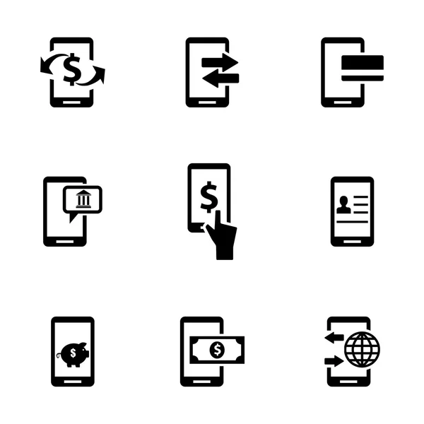 Conjunto de ícones de banco móvel preto vetorial — Vetor de Stock