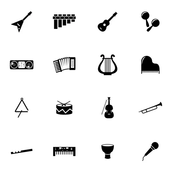 Set di icone di strumenti musicali neri vettoriali — Vettoriale Stock