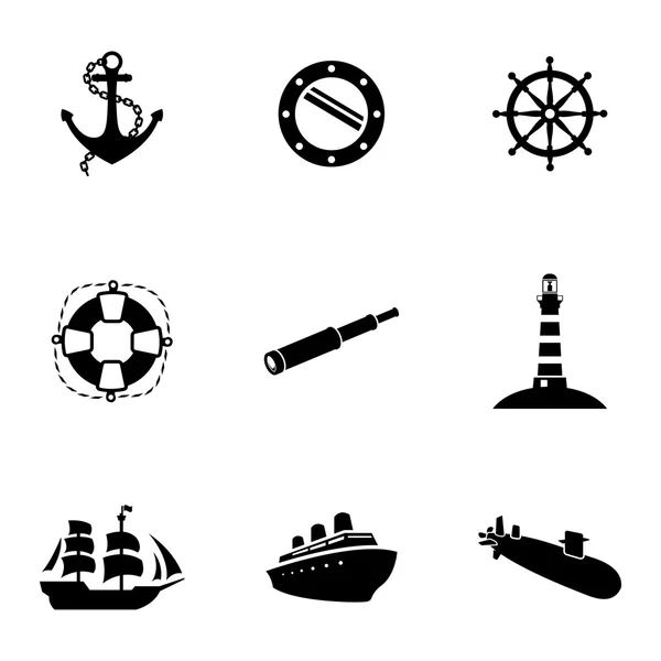 Vector black nautical icons set — Stock Vector