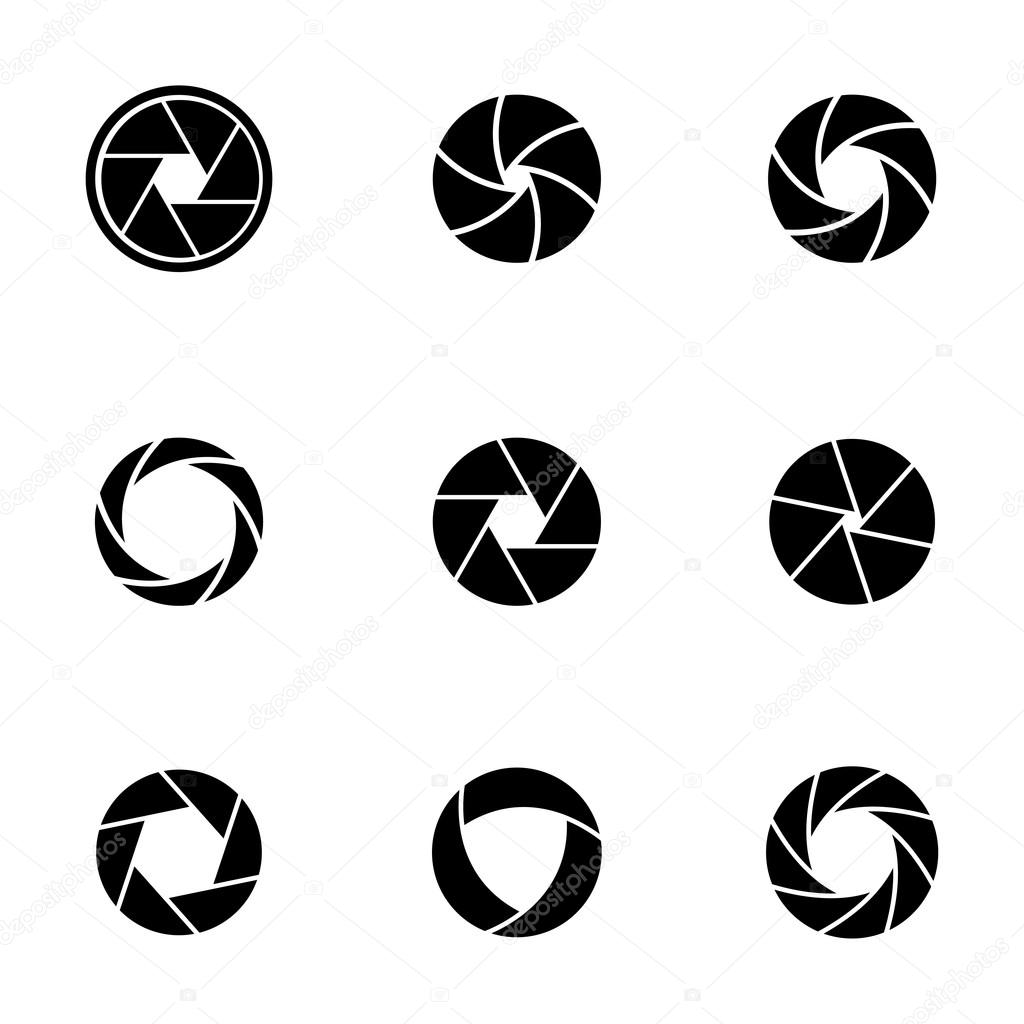 Vector black camera shutter icons set