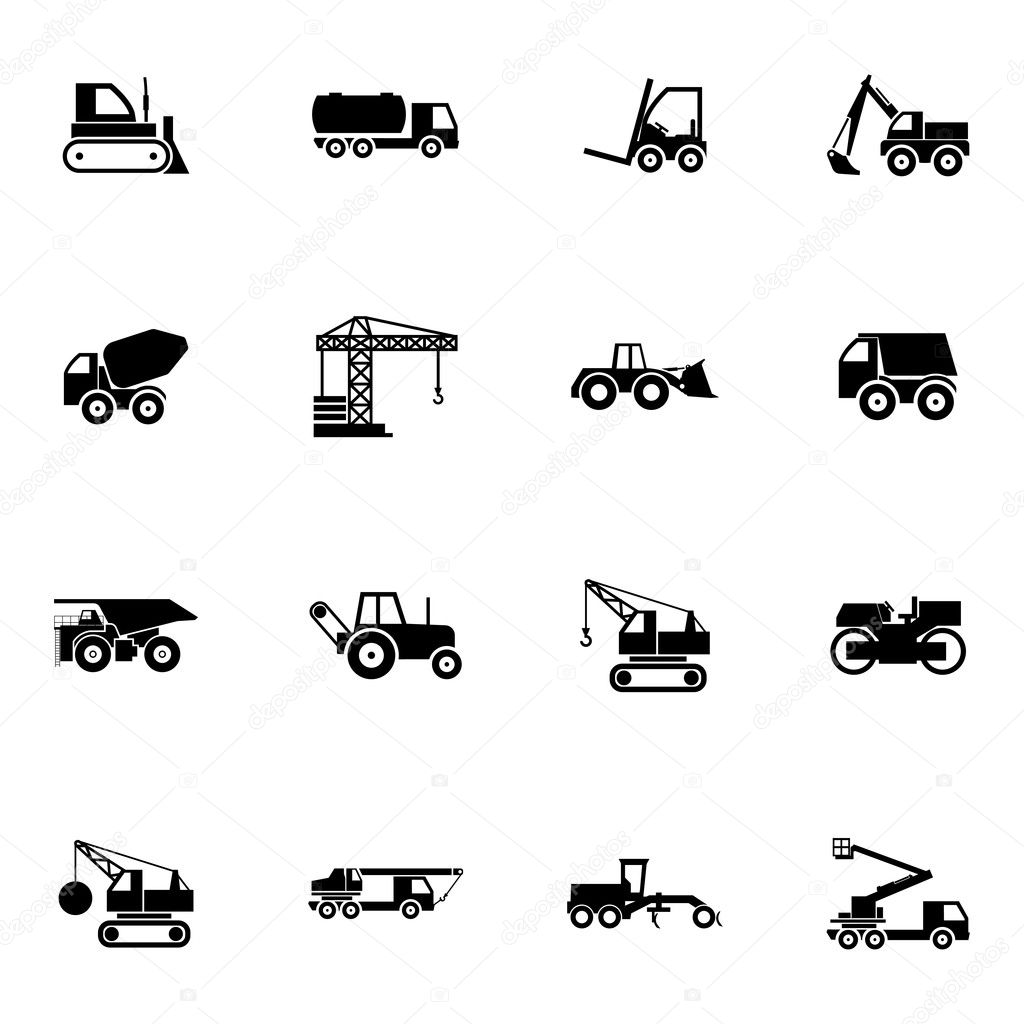 Vector black construction transport icons set