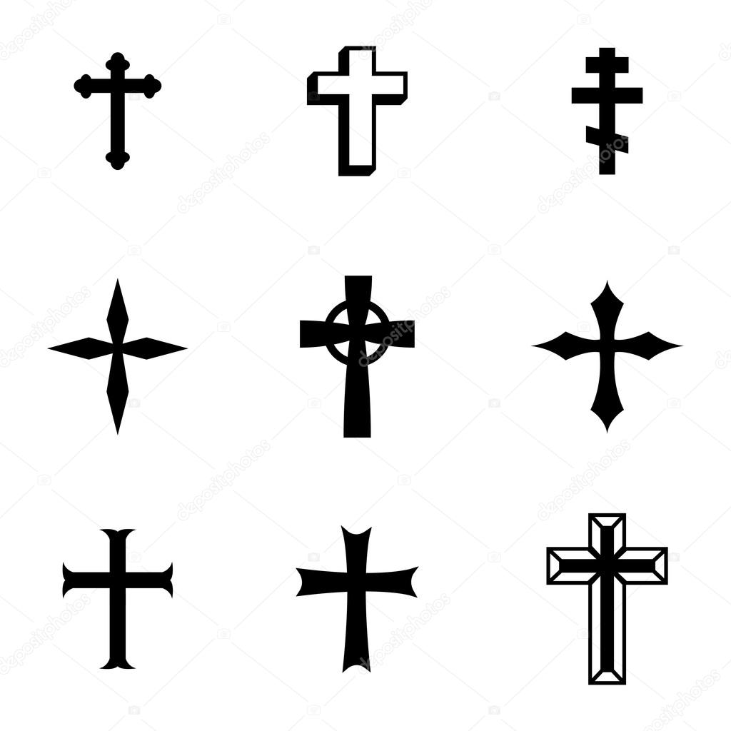 Vector black christia crosses icons set