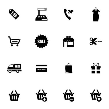 siyah vektör alışveriş Icons set