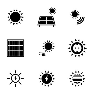 Vector black solar energy icons set clipart