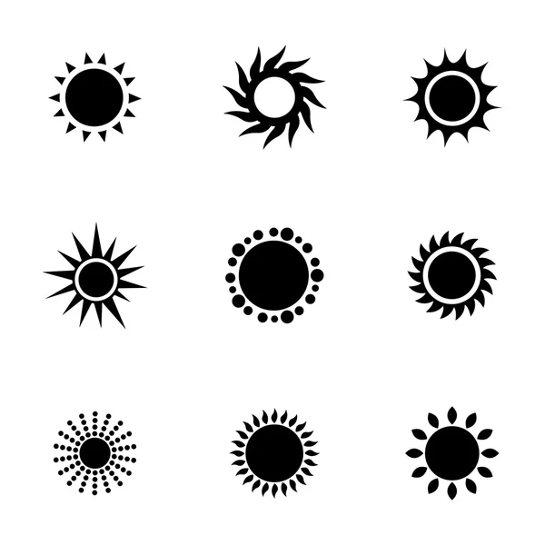 Vector black sun icons set — Stock Vector