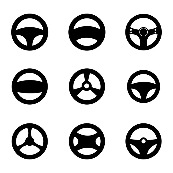 Vector black Steering wheels icons set — Stock Vector