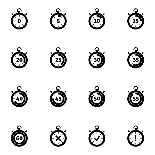 Conjunto de ícones de cronômetro preto vetorial — Vetor de Stock