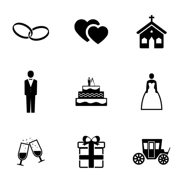 Vector black wedding icons set — Stock Vector