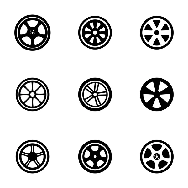 Conjunto de ícones de discos de roda preta vetorial — Vetor de Stock