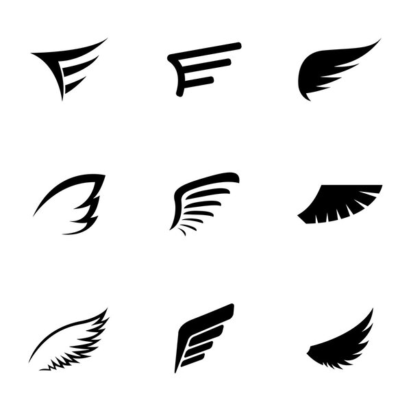 Набор значков векторного чёрного крыла
