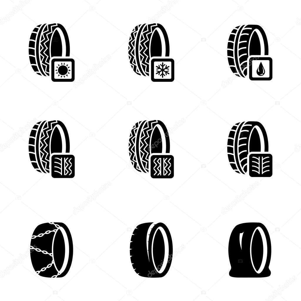 Vector black tire icon set