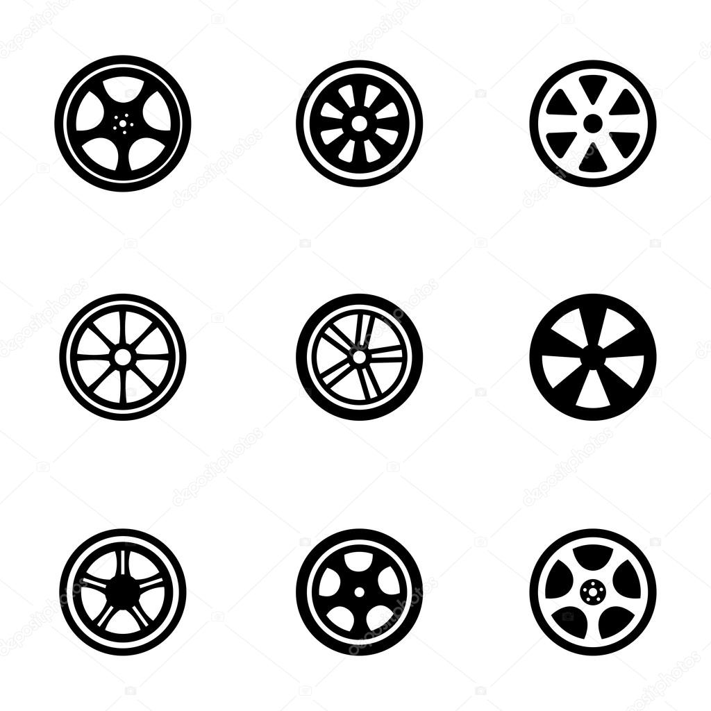 Vector black wheel disks icons set