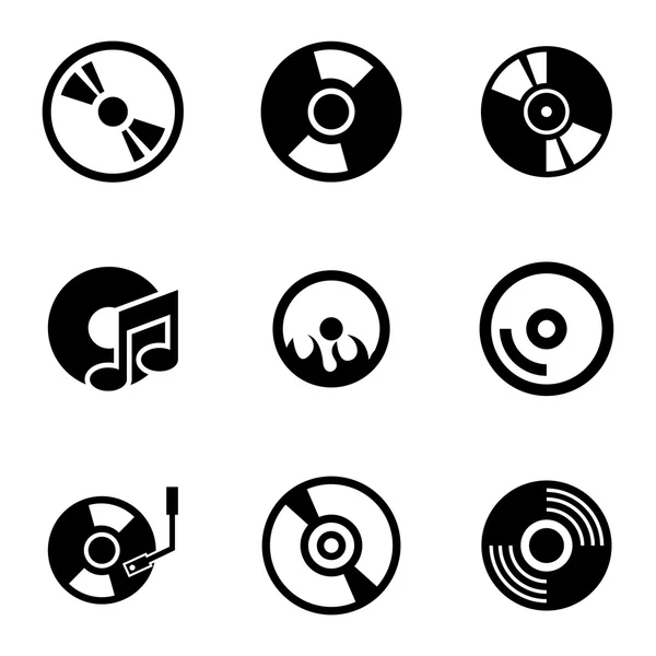 Conjunto de iconos de disco CD negro vectorial — Vector de stock