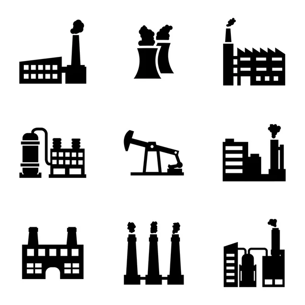 Vector black factory icons set — Stock Vector