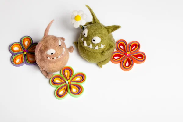 Felted Toy Mosters in Love — Stock Photo, Image