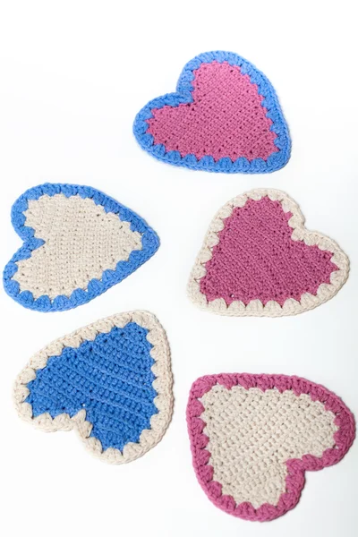 Crochet Knitted Hearts — Stock Photo, Image